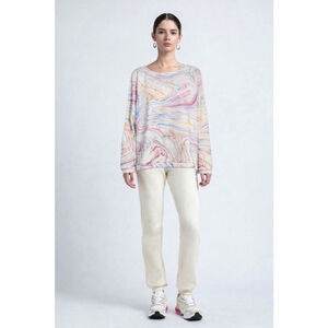Women's MARGITTES White Multi-color Marble Print Sweatshirt S